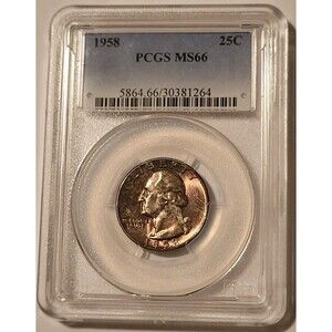 1958 Washington Quarter MS66 PCGS Toned
